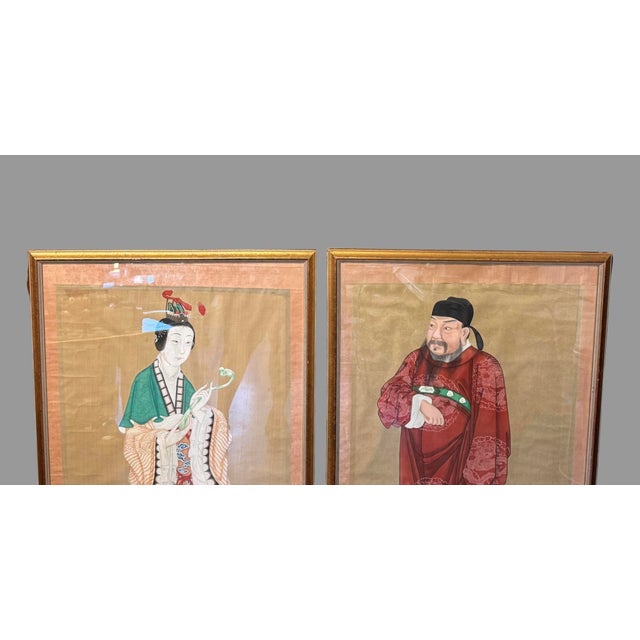 Pair Of Antique Hand Painted Chinese Ancestral Portrait Paintings In very good original condition showing some typical age...