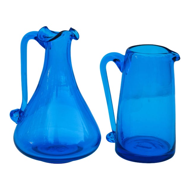 Vintage Blue Glass Creamers - Set of 2 For Sale
