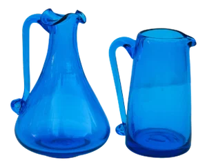 Vintage Blue Glass Creamers - Set of 2