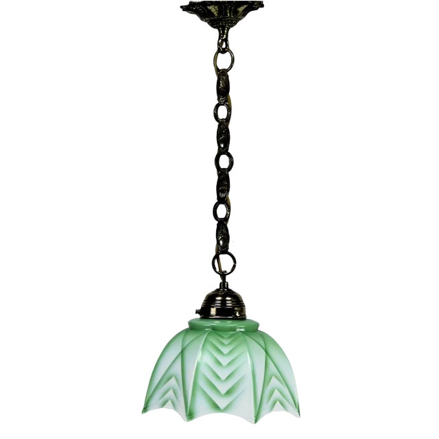 Art Deco Ceiling Lamp in Decorated Opaline For Sale