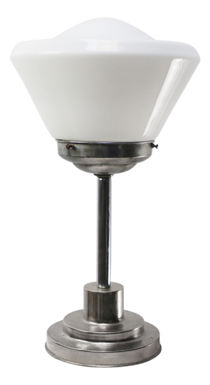 Art Deco White Opaline Cone Glass and Nickel-Plated Desk Lamp