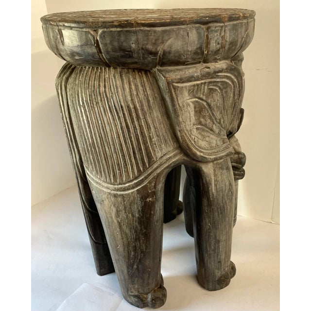 Vintage Wooden Carved Elephant Stool For Sale In Dallas - Image 6 of 10
