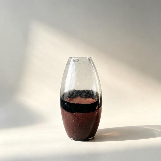 2020s Hand Blown Bubble Art Glass Vase With Colour Banding For Sale - Image 4 of 7