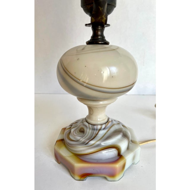 Art Deco Art Deco Agate Swirl Art Glass Petite Task Desk Lamp For Sale - Image 3 of 12