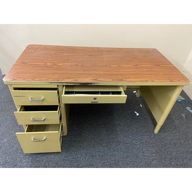Wood 1970s Vintage Mid Century Modern Tanker Desk For Sale - Image 7 of 9