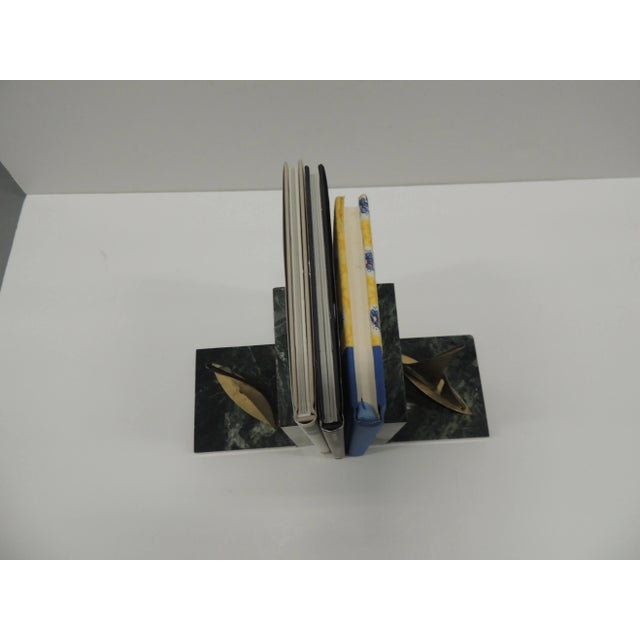 Stone MCM Vintage Brass Sailing Boats and Green Marble Bookends - A Pair For Sale - Image 7 of 7