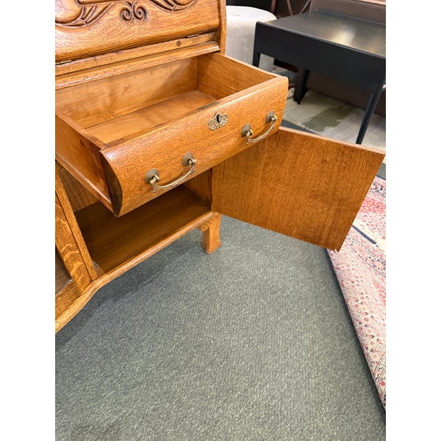 Victorian Carved Oak Wood Side by Side Secretary Desk & Bookcase, Antique For Sale - Image 4 of 12