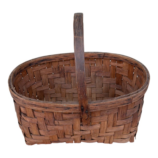 Antique Rectangular Split Oak Gathering Basket, Circa 1900 For Sale