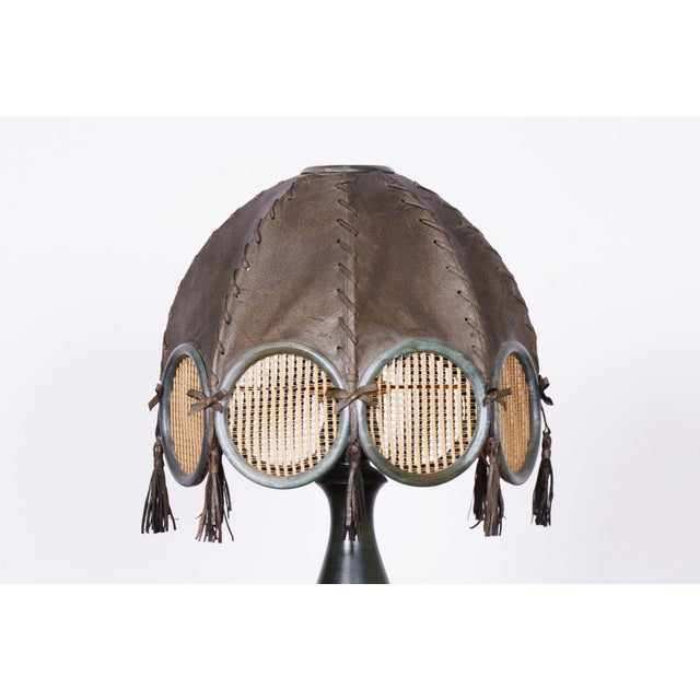 Mid-Century Czech Table Lamp in Stained Beech and Leather, 1970s For Sale - Image 9 of 11