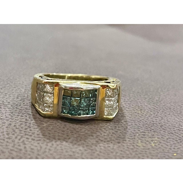 1.4 Carat Blue and White Diamond Cocktail Ring 14 Karat Yellow Gold For Sale - Image 4 of 18