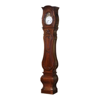 18th Century French Louis XIV Carved Walnut Tall Case Clock With Rooster For Sale