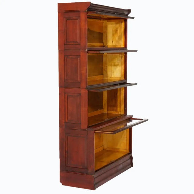 Wood Antique Arts & Crafts Mahogany Barrister Bookcase with Raised Panels, Circa 1910 For Sale - Image 7 of 12