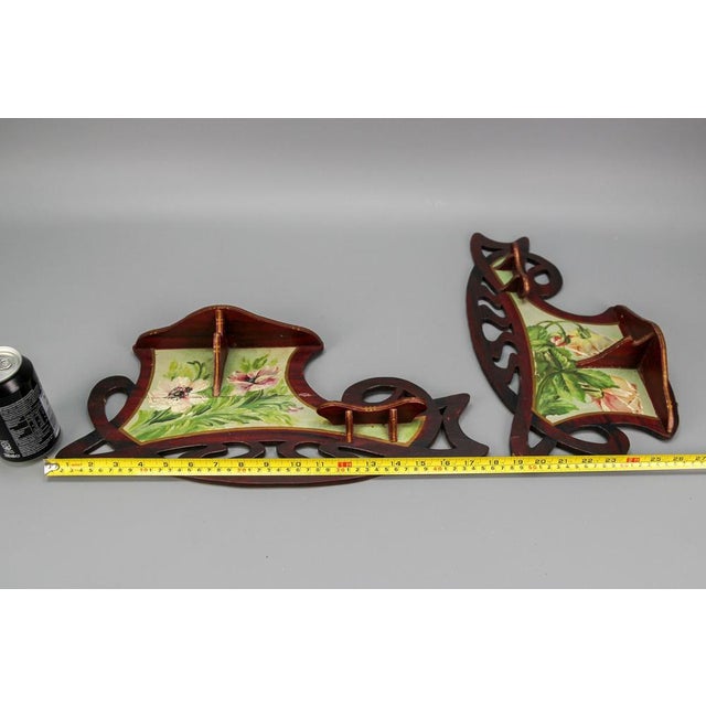 Art Nouveau Wooden Hand-Painted Floral Shelves, Germany, 1910, Set of 2 For Sale - Image 17 of 18