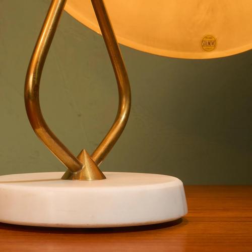 Green Table Lamp with 2 Shades in Pastel Yellow and Green with Brass Details by Bruno Gatta for Stilnovo, Italy, 1950s For Sale - Image 8 of 11