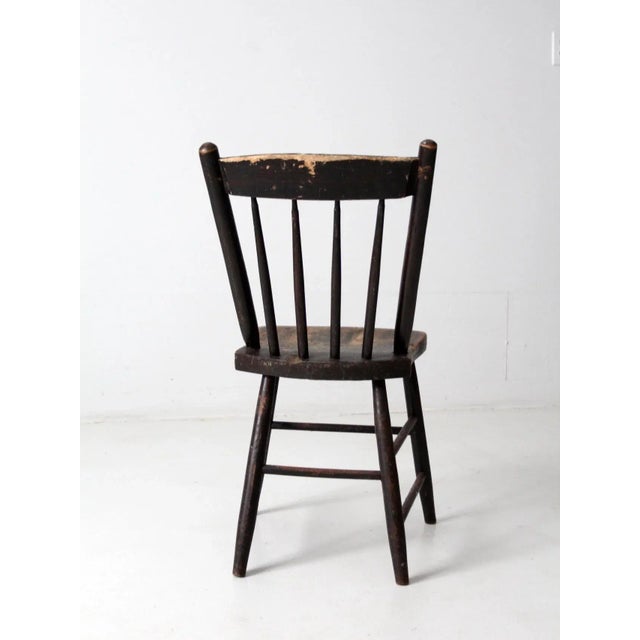 Black Antique Floral Painted Plank Seat Chair For Sale - Image 8 of 12