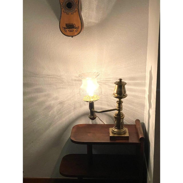 Antique brass Argand lamp stamped B. Gardiner, New York, an American maker active in the 19th century. This lamp began...
