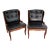 Midcentury Black Leather/Wood Tufted Side Chairs - Pair For Sale
