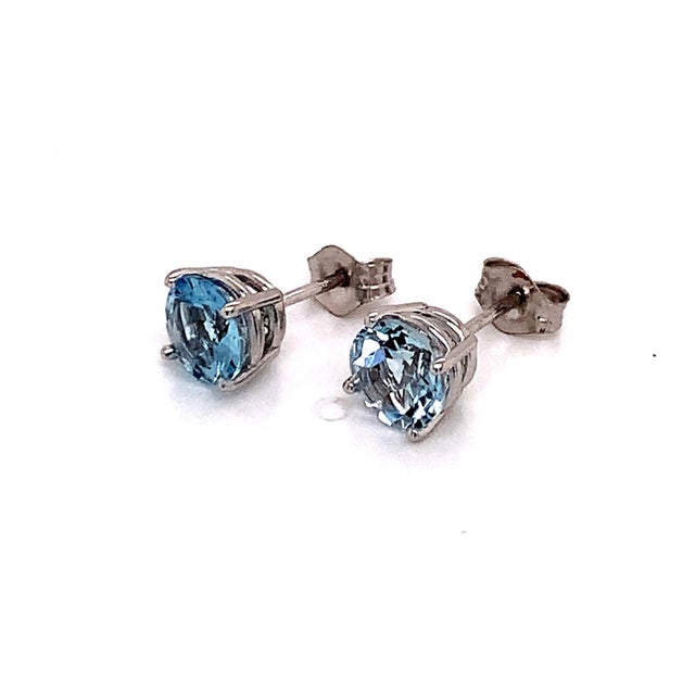 Natural Aquamarine Stud Earrings 14k White Gold 1.3 TCW Certified For Sale - Image 4 of 12
