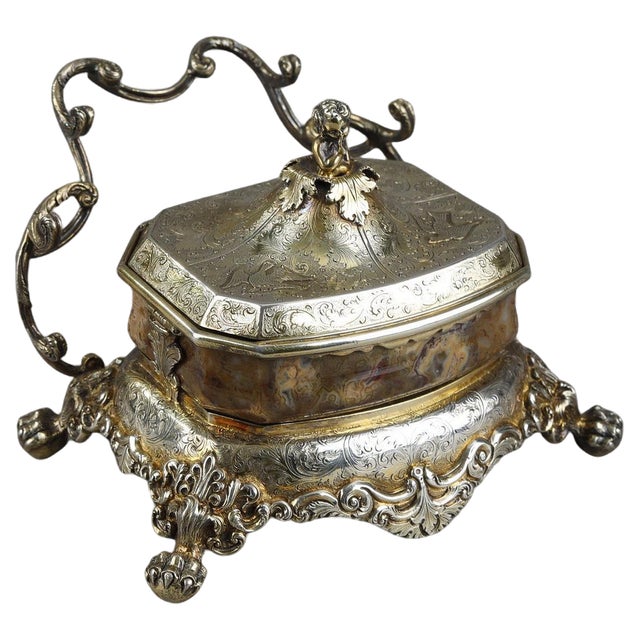 English Silver-Gilt and Agate Inkstand, 1830 For Sale
