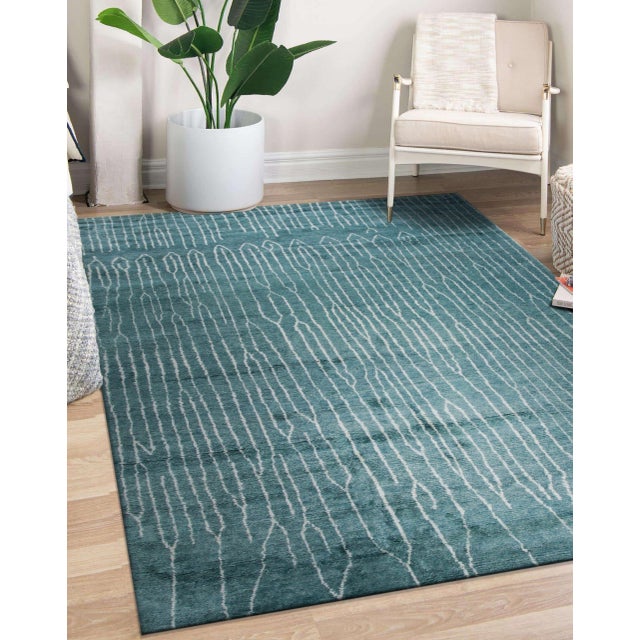 5x8 Beautiful Celia Green Geometric Contemporary Hand Knotted Wool Carpet Rug For Sale - Image 11 of 14