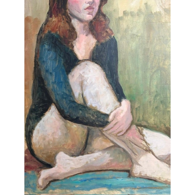 Mid-Century Modern Early Oil Painting - Portrait of a Sitting Girl For Sale - Image 3 of 9
