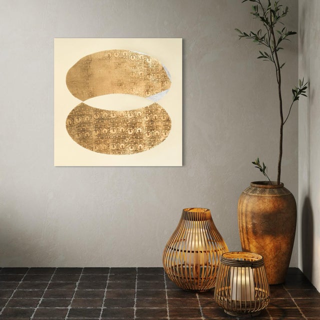 2020s Rebecca Koury "Tapestry of the Halos" Gold Interlocking Halo Contemporary Abstract Painting, Acrylic and Mixed Media on Canvas, Carmel California Art For Sale - Image 5 of 5