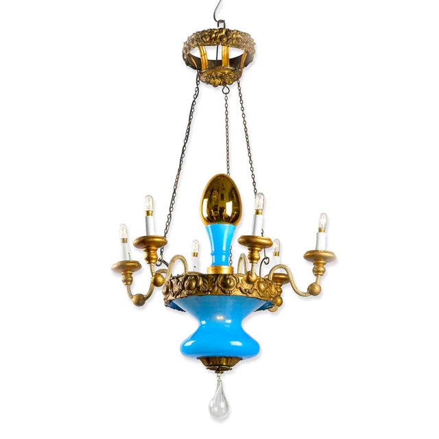 Turquoise and Gilt Chandelier from Lucca, 19th Century For Sale - Image 11 of 11