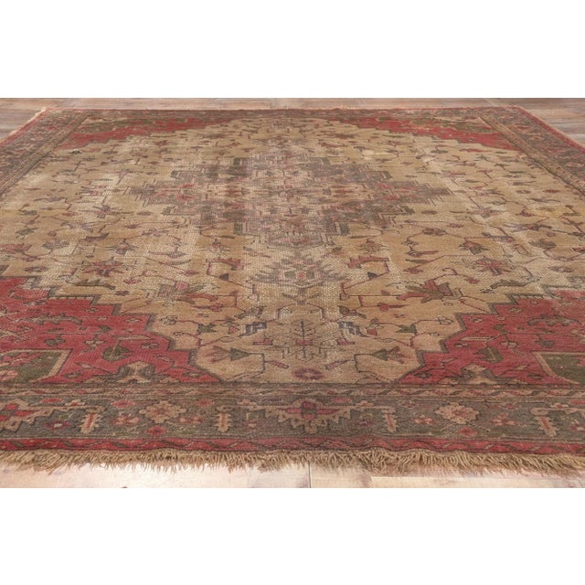 Tan Early 20th Century Antique Turkish Serapi Rug - 08'10 X 11'07 For Sale - Image 8 of 9
