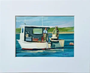 Baymen in Fishing Boat - 5x7" Painting on Paper in 8x10 White Matte
