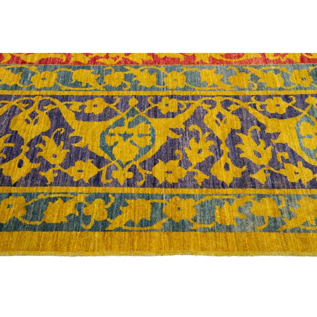 Textile Multicolor Modern Qum Persian Style Handmade Wool Rug With Qajar Design For Sale - Image 7 of 9