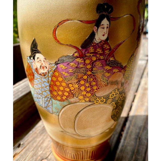 Pair of Antique Japanese Satsuma Kōzan Vases Depicting the Seven Lucky Gods (Shichifukujin) For Sale - Image 14 of 18
