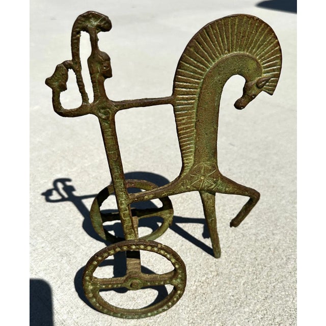 Vintage Verdigris Patina Brass Etruscan Roman Chariot Statue For Sale - Image 9 of 9