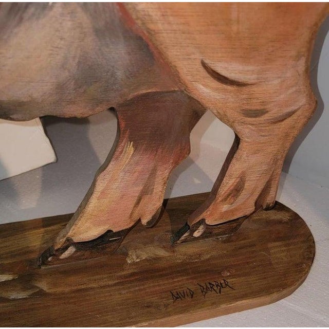 Paint 1980s Hand Carved Wood Pig With Original Paint, Signed For Sale - Image 7 of 10