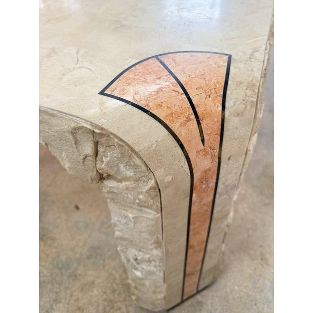 Postmodern 1980s Pink + Brass Inlay Tesselated Coffee Table, Maitland Smith For Sale - Image 3 of 4