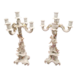 Dresden 5-Arm Porcelain Cadelabras, Circa 1930s, a Pair