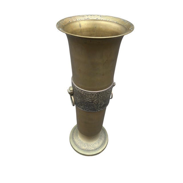 Mid 20th Century Chinese Brass Vase or Umbrella Holder For Sale - Image 11 of 16