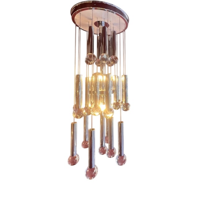 Chrome and Glass Chandelier by Gaetano Sciolari, 1960s For Sale