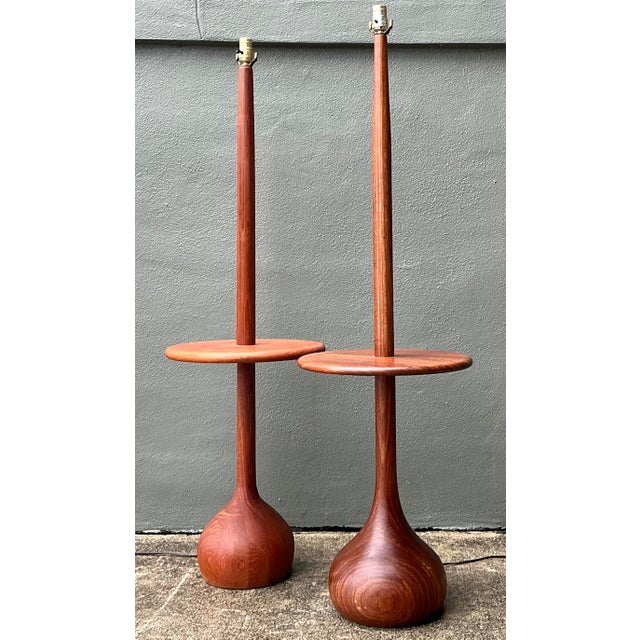 Mid-Century Modern Vintage 1950s MCM Danish Teak Onion Bulb Floor Lamps - A Pair For Sale - Image 3 of 12