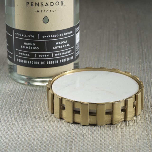 Modern Forge Metal and Marble Wine Bottle Coaster For Sale - Image 3 of 5