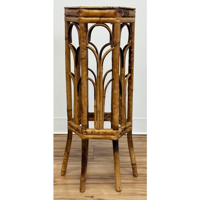 Chinoiserie Vintage Scorched Bamboo Plant Stand For Sale - Image 3 of 9