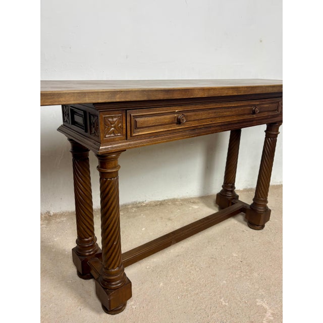 Spanish Walnut Console Table with Barley Twist Legs, 1940s For Sale - Image 4 of 16
