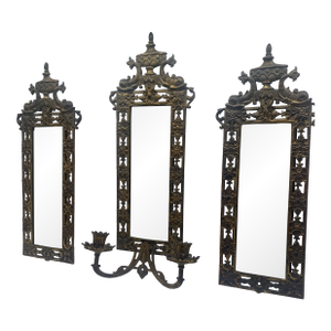 Vintage B&h Brass Wall Mirror Beveled Glass 3598- 3 Pieces