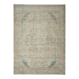 1970s Vintage Persian Handmade Wool Cotton Beige Area Rug For Sale