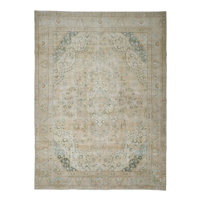 1970s Vintage Persian Handmade Wool Cotton Beige Area Rug For Sale
