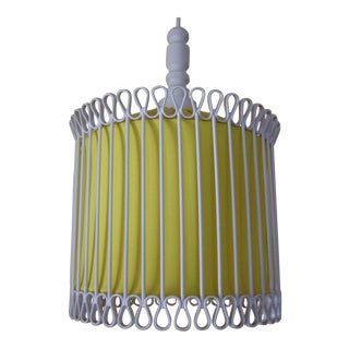 Mid-Century Modern White and Yellow Iron Chandelier For Sale