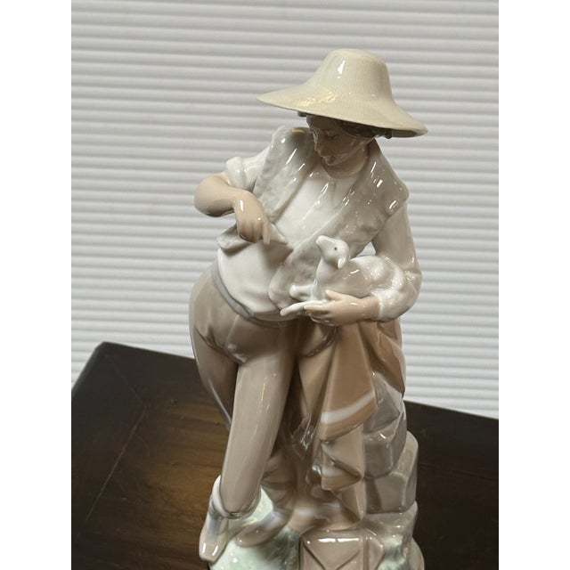 Lladro Juan Huerta for Lladró Shepherd Feeding Lamb Porcelain Figurine, Signed For Sale - Image 4 of 12