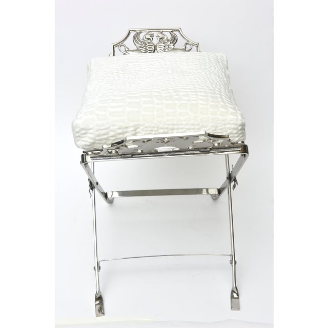 Oscar Bach Vintage Art Deco Nickel Silver Griffin and Gargoyle Bench With Off White Cushion ,Style of Oscar Bach For Sale - Image 4 of 10