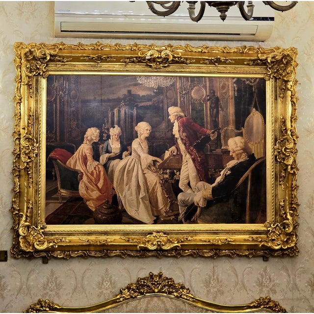 Rococo Elegant French Rococo Interior Scene – Classical Figures With Ornate Gilded Frame For Sale - Image 3 of 3