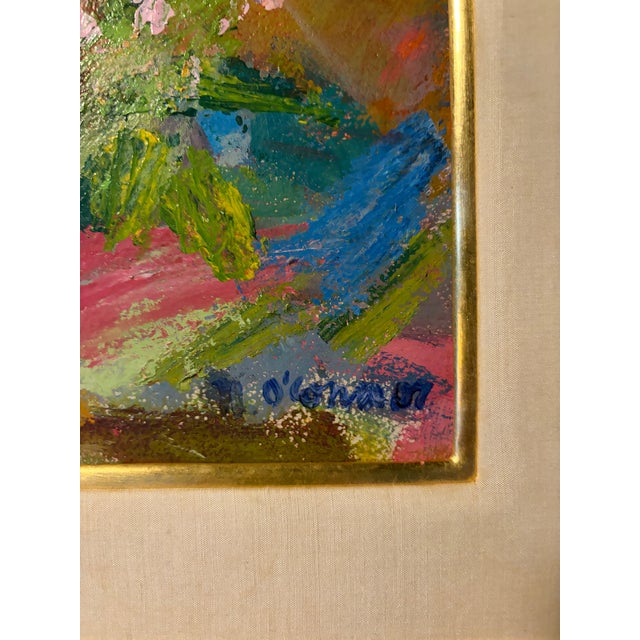 Modern Mid 20th Century Expressive Abstract Landscape Oil Painting, Double Matted With Gold Frame For Sale - Image 3 of 13