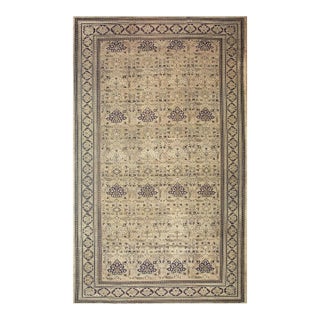 1900s Camel Field Geometric Antique Amritsar Indian Knotted Wool Oversized Rug For Sale